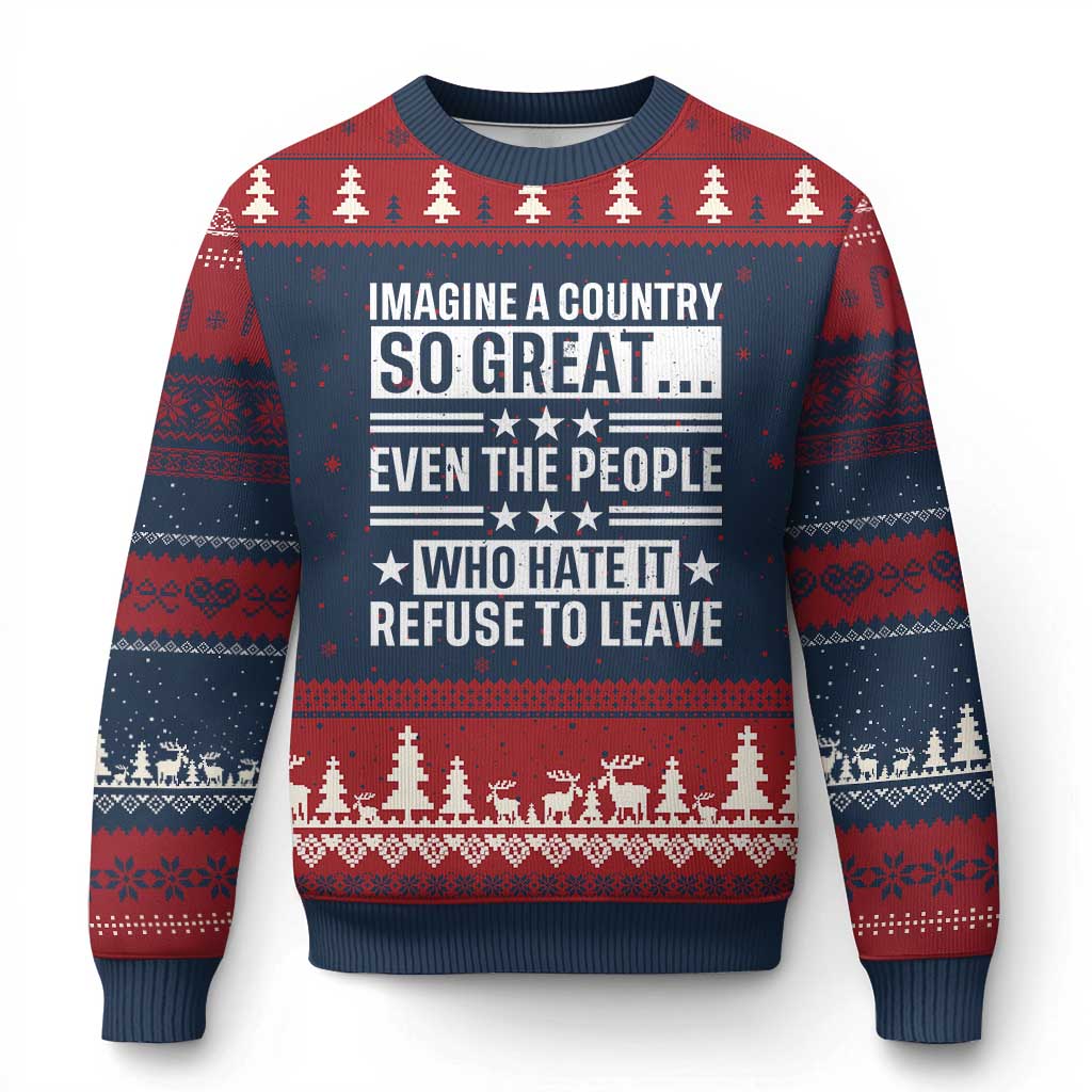 Patriotic American Pride Typography Graphic Ugly Christmas Sweater Imagine A Country So Great Sarcasm TS02 Navy Red Print Your Wear