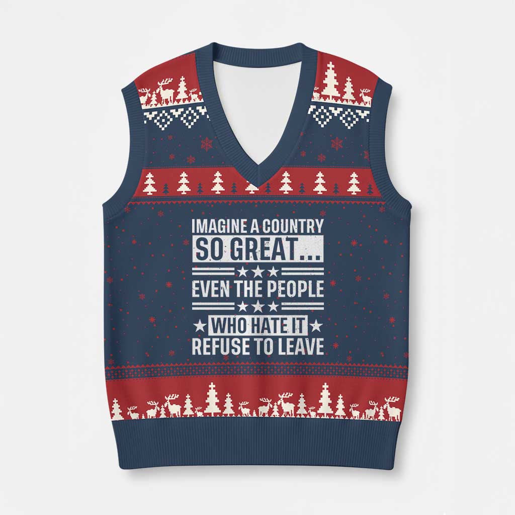 Patriotic American Pride Typography Graphic V-Neck Knit Sweater Vest Imagine A Country So Great Sarcasm TS02 Navy Red Print Your Wear