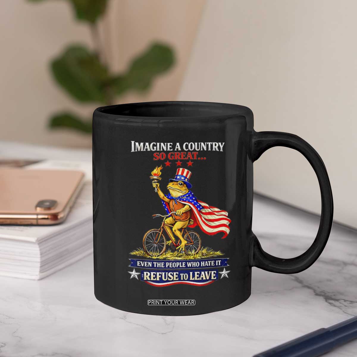 Proud American Humor Patriotic Frog On Bicycle Graphic Coffee Mug Imagine A Country So Great Pride TS02 Print Your Wear