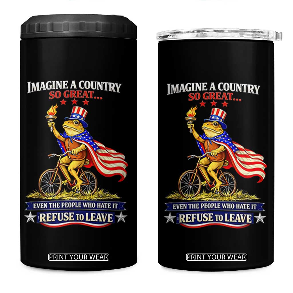 Proud American Humor Patriotic Frog On Bicycle Graphic 4 in 1 Can Cooler Tumbler Imagine A Country So Great Pride TS02 One Size: 16 oz Black Print Your Wear