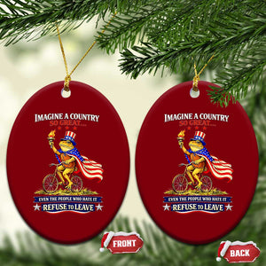 Proud American Humor Patriotic Frog On Bicycle Graphic Ceramic Ornament Imagine A Country So Great Pride TS02 Print Your Wear
