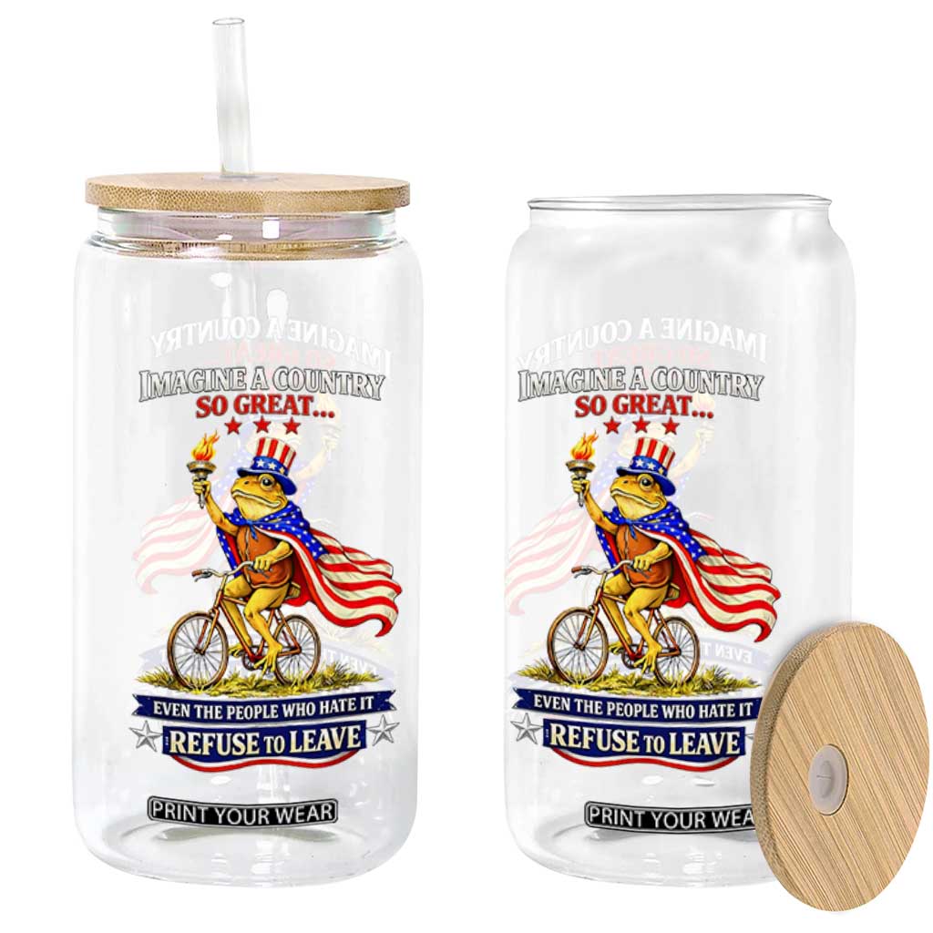 Proud American Humor Patriotic Frog On Bicycle Graphic Glass Can Imagine A Country So Great Pride TS02 Print Your Wear
