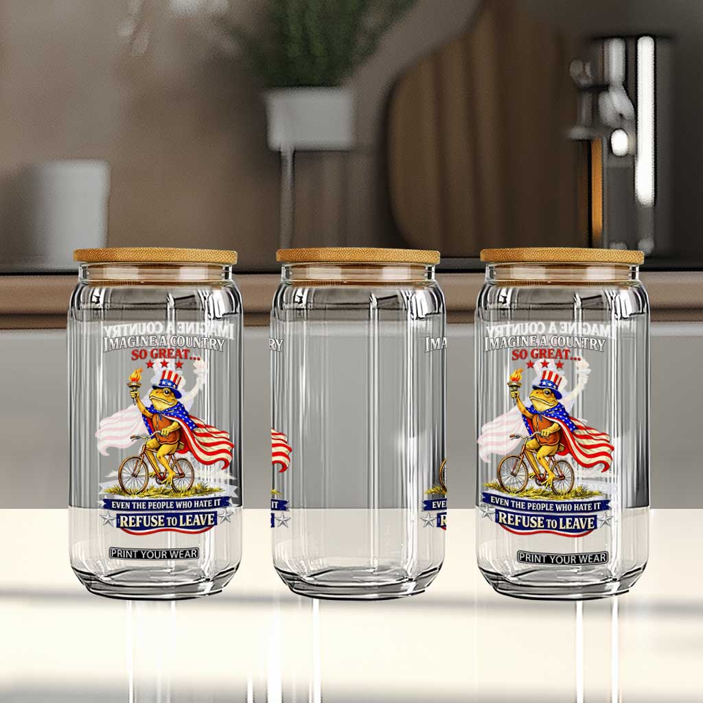 Proud American Humor Patriotic Frog On Bicycle Graphic Glass Can Imagine A Country So Great Pride TS02 Print Your Wear