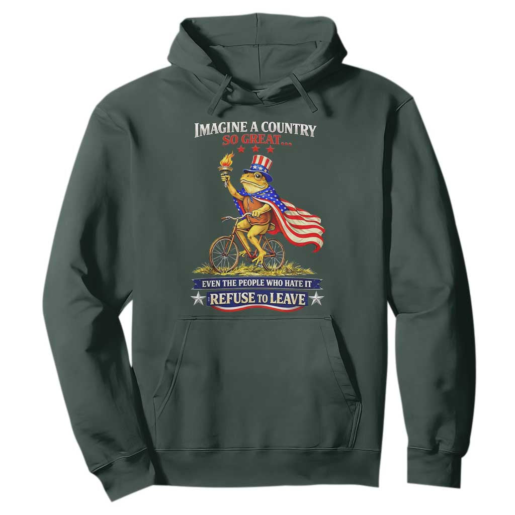 Proud American Humor Patriotic Frog On Bicycle Graphic Hoodie Imagine A Country So Great Pride TS02 Dark Forest Green Print Your Wear