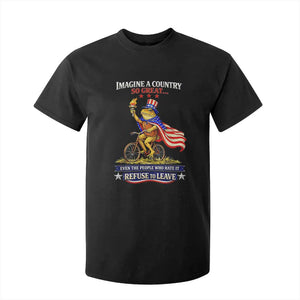 Proud American Humor Patriotic Frog On Bicycle Graphic T Shirt For Kid Imagine A Country So Great Pride TS02 Black Print Your Wear