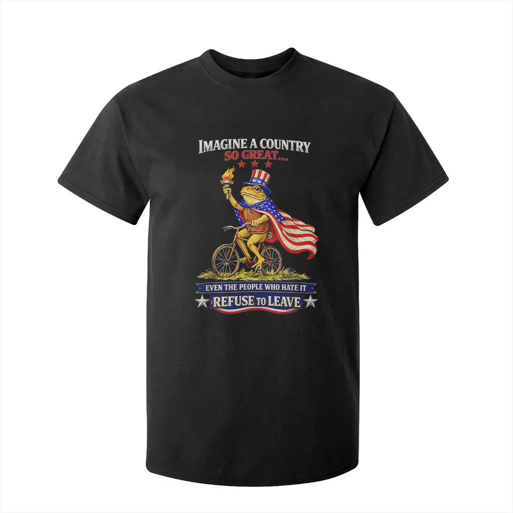 Proud American Humor Patriotic Frog On Bicycle Graphic T Shirt For Kid Imagine A Country So Great Pride TS02 Black Print Your Wear