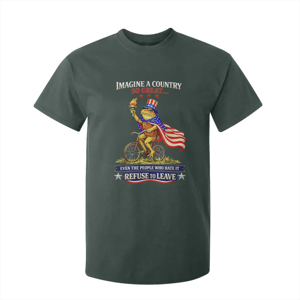 Proud American Humor Patriotic Frog On Bicycle Graphic T Shirt For Kid Imagine A Country So Great Pride TS02 Dark Forest Green Print Your Wear