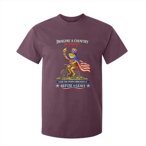 Proud American Humor Patriotic Frog On Bicycle Graphic T Shirt For Kid Imagine A Country So Great Pride TS02 Maroon Print Your Wear