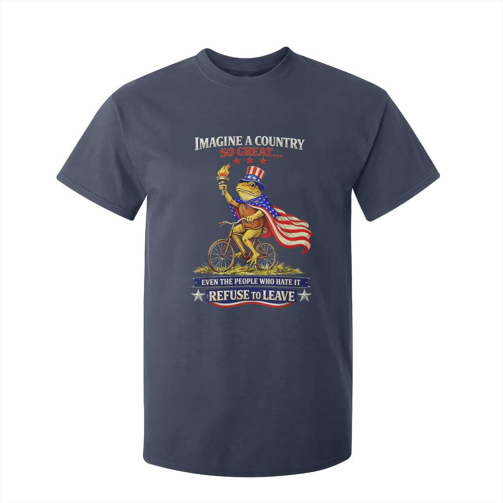 Proud American Humor Patriotic Frog On Bicycle Graphic T Shirt For Kid Imagine A Country So Great Pride TS02 Navy Print Your Wear