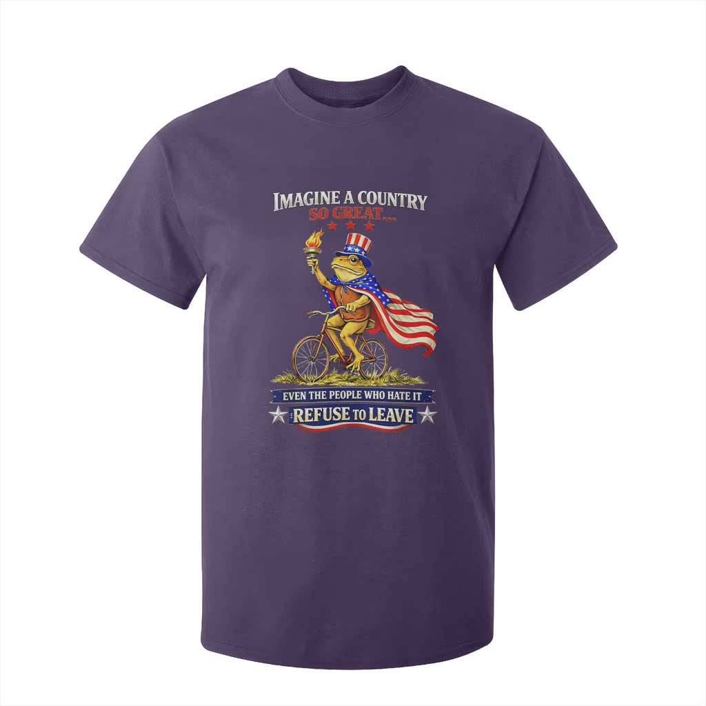 Proud American Humor Patriotic Frog On Bicycle Graphic T Shirt For Kid Imagine A Country So Great Pride TS02 Purple Print Your Wear