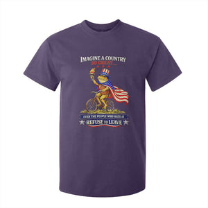 Proud American Humor Patriotic Frog On Bicycle Graphic T Shirt For Kid Imagine A Country So Great Pride TS02 Purple Print Your Wear