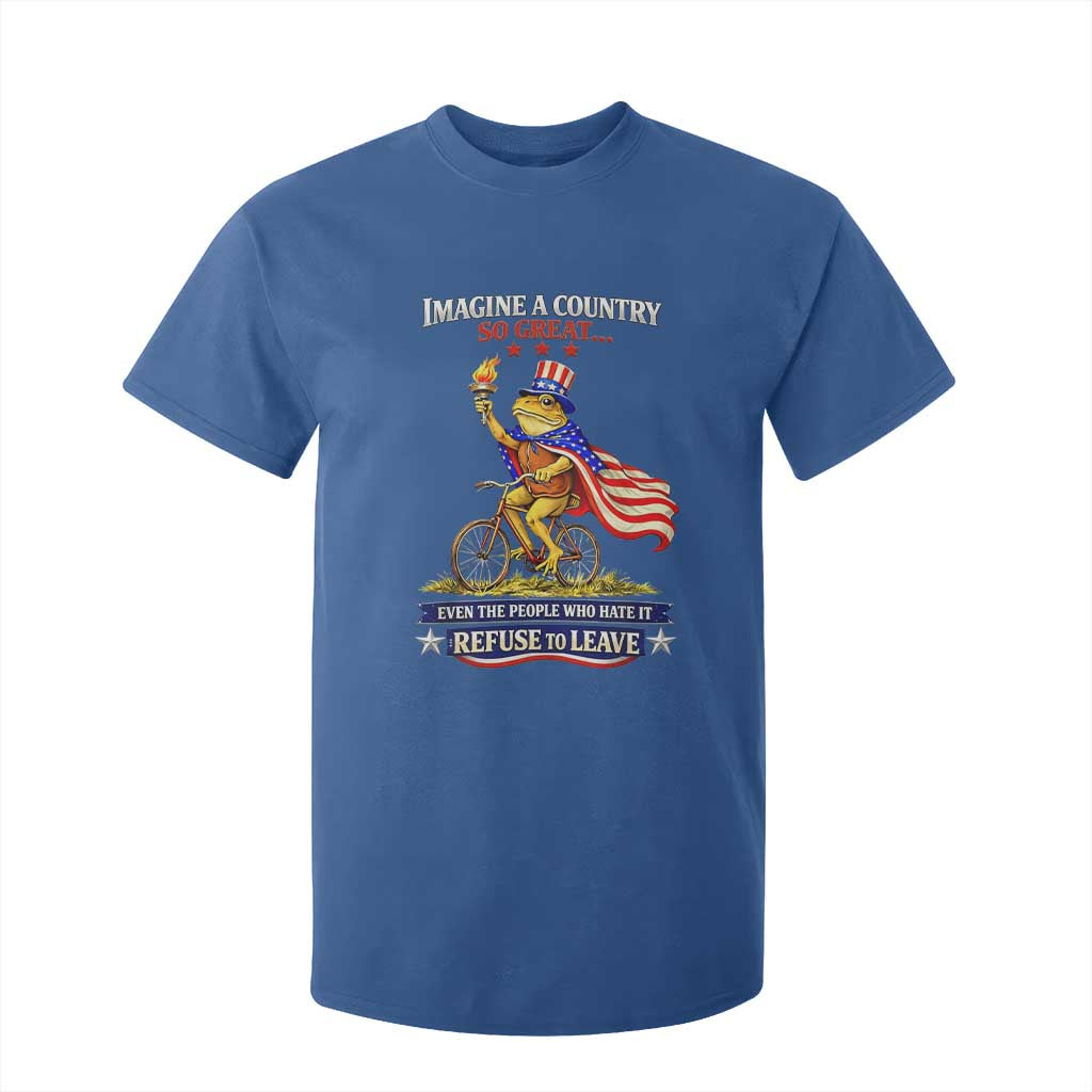 Proud American Humor Patriotic Frog On Bicycle Graphic T Shirt For Kid Imagine A Country So Great Pride TS02 Royal Blue Print Your Wear