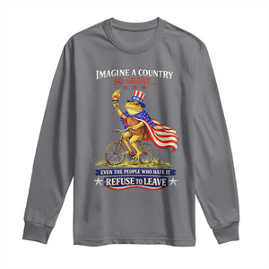 Proud American Humor Patriotic Frog On Bicycle Graphic Long Sleeve Shirt Imagine A Country So Great Pride TS02 Charcoal Print Your Wear