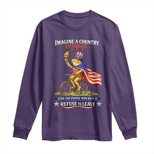 Proud American Humor Patriotic Frog On Bicycle Graphic Long Sleeve Shirt Imagine A Country So Great Pride TS02 Purple Print Your Wear