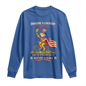 Proud American Humor Patriotic Frog On Bicycle Graphic Long Sleeve Shirt Imagine A Country So Great Pride TS02 Royal Blue Print Your Wear