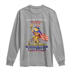 Proud American Humor Patriotic Frog On Bicycle Graphic Long Sleeve Shirt Imagine A Country So Great Pride TS02 Sport Gray Print Your Wear