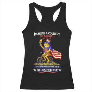 Proud American Humor Patriotic Frog On Bicycle Graphic Racerback Tank Top Imagine A Country So Great Pride TS02 Black Print Your Wear