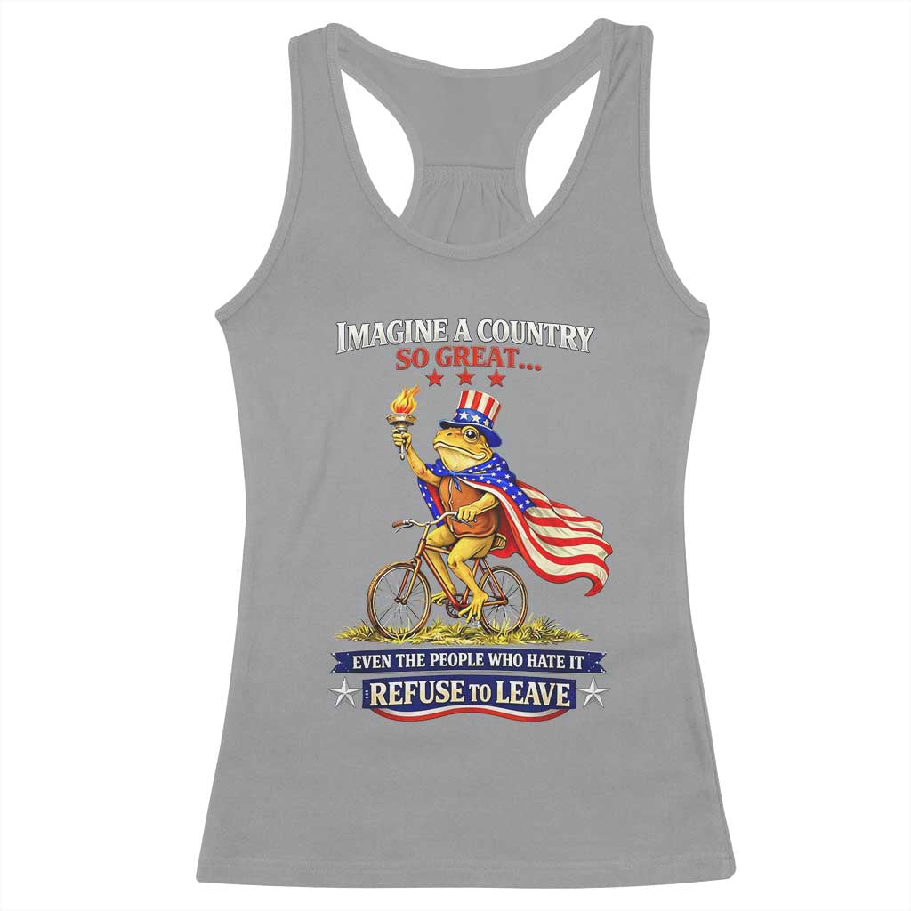Proud American Humor Patriotic Frog On Bicycle Graphic Racerback Tank Top Imagine A Country So Great Pride TS02 Sport Gray Print Your Wear