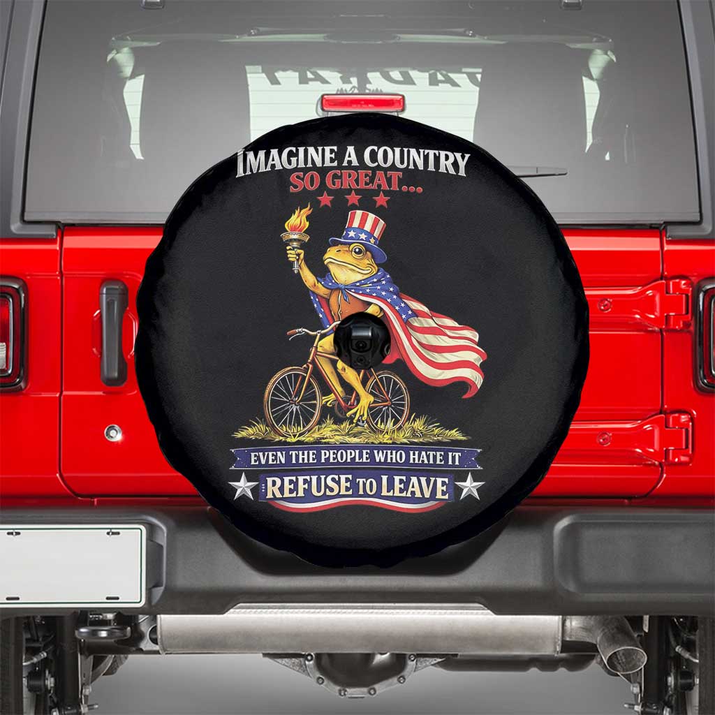Proud American Humor Patriotic Frog On Bicycle Graphic Spare Tire Cover Imagine A Country So Great Pride TS02 Black Print Your Wear