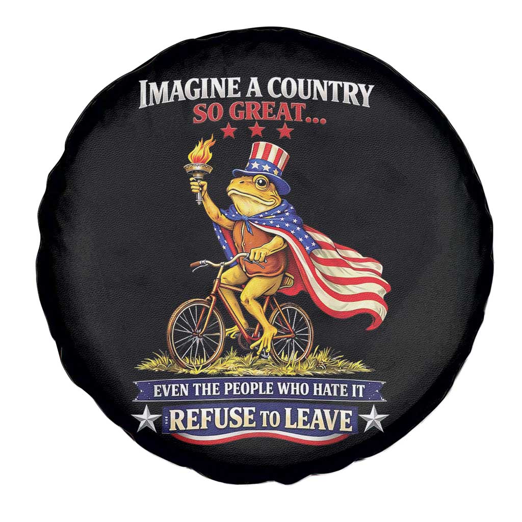 Proud American Humor Patriotic Frog On Bicycle Graphic Spare Tire Cover Imagine A Country So Great Pride TS02 Print Your Wear