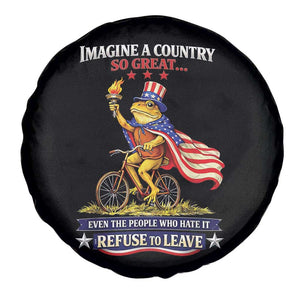 Proud American Humor Patriotic Frog On Bicycle Graphic Spare Tire Cover Imagine A Country So Great Pride TS02 Print Your Wear