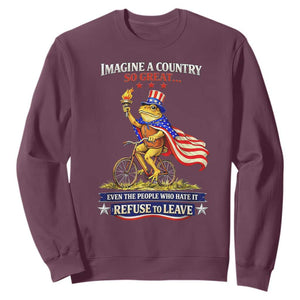Proud American Humor Patriotic Frog On Bicycle Graphic Sweatshirt Imagine A Country So Great Pride TS02 Maroon Print Your Wear