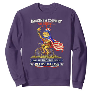Proud American Humor Patriotic Frog On Bicycle Graphic Sweatshirt Imagine A Country So Great Pride TS02 Purple Print Your Wear