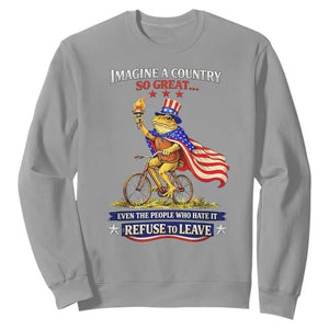 Proud American Humor Patriotic Frog On Bicycle Graphic Sweatshirt Imagine A Country So Great Pride TS02 Sport Gray Print Your Wear
