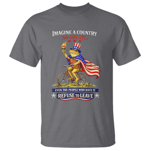 Proud American Humor Patriotic Frog On Bicycle Graphic T Shirt Imagine A Country So Great Pride TS02 Charcoal Print Your Wear