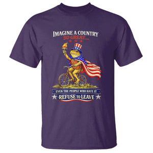 Proud American Humor Patriotic Frog On Bicycle Graphic T Shirt Imagine A Country So Great Pride TS02 Purple Print Your Wear