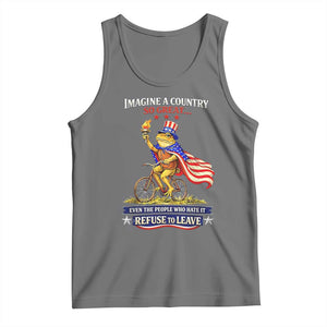 Proud American Humor Patriotic Frog On Bicycle Graphic Tank Top Imagine A Country So Great Pride TS02 Black Heather Print Your Wear