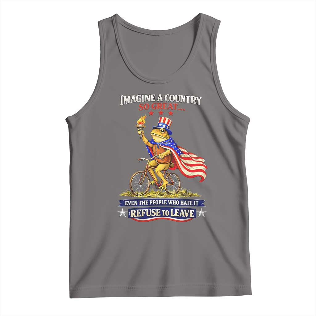 Proud American Humor Patriotic Frog On Bicycle Graphic Tank Top Imagine A Country So Great Pride TS02 Deep Heather Print Your Wear