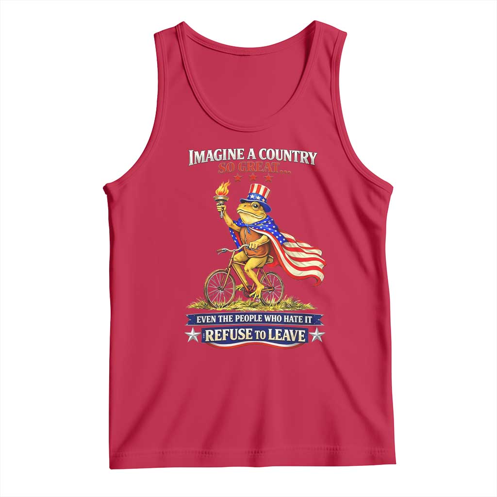 Proud American Humor Patriotic Frog On Bicycle Graphic Tank Top Imagine A Country So Great Pride TS02 Red Print Your Wear