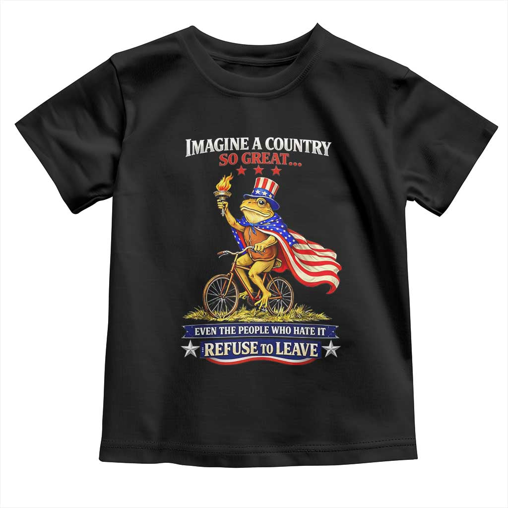 Proud American Humor Patriotic Frog On Bicycle Graphic Toddler T Shirt Imagine A Country So Great Pride TS02 Black Print Your Wear