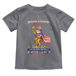 Proud American Humor Patriotic Frog On Bicycle Graphic Toddler T Shirt Imagine A Country So Great Pride TS02 Charcoal Print Your Wear