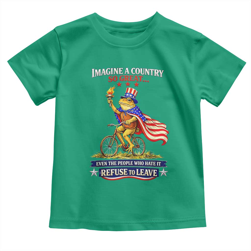 Proud American Humor Patriotic Frog On Bicycle Graphic Toddler T Shirt Imagine A Country So Great Pride TS02 Irish Green Print Your Wear