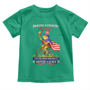 Proud American Humor Patriotic Frog On Bicycle Graphic Toddler T Shirt Imagine A Country So Great Pride TS02 Irish Green Print Your Wear