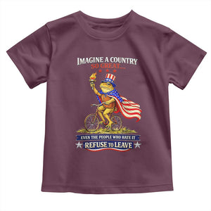 Proud American Humor Patriotic Frog On Bicycle Graphic Toddler T Shirt Imagine A Country So Great Pride TS02 Maroon Print Your Wear