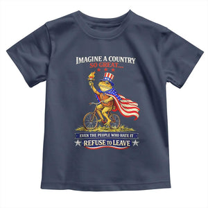 Proud American Humor Patriotic Frog On Bicycle Graphic Toddler T Shirt Imagine A Country So Great Pride TS02 Navy Print Your Wear