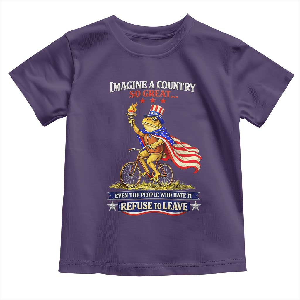 Proud American Humor Patriotic Frog On Bicycle Graphic Toddler T Shirt Imagine A Country So Great Pride TS02 Purple Print Your Wear
