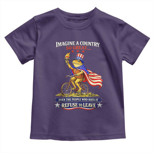 Proud American Humor Patriotic Frog On Bicycle Graphic Toddler T Shirt Imagine A Country So Great Pride TS02 Purple Print Your Wear