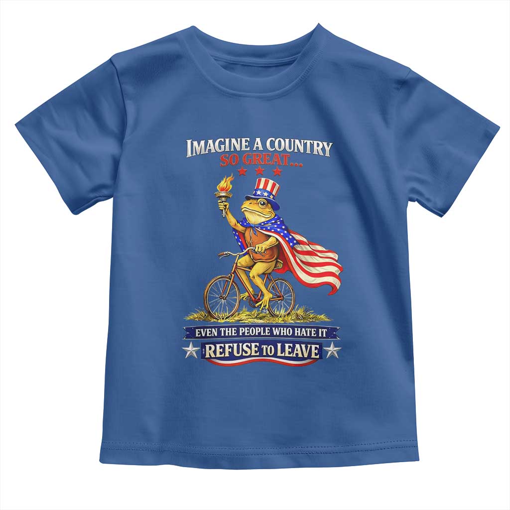 Proud American Humor Patriotic Frog On Bicycle Graphic Toddler T Shirt Imagine A Country So Great Pride TS02 Royal Blue Print Your Wear
