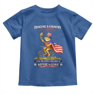 Proud American Humor Patriotic Frog On Bicycle Graphic Toddler T Shirt Imagine A Country So Great Pride TS02 Royal Blue Print Your Wear