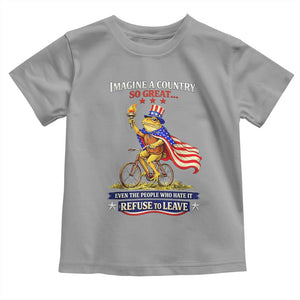 Proud American Humor Patriotic Frog On Bicycle Graphic Toddler T Shirt Imagine A Country So Great Pride TS02 Sport Gray Print Your Wear