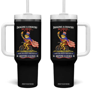 Proud American Humor Patriotic Frog On Bicycle Graphic Tumbler With Handle Imagine A Country So Great Pride TS02 One Size: 40 oz Black Print Your Wear