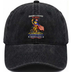 Proud American Humor Patriotic Frog On Bicycle Graphic Washed Cotton Baseball Cap Imagine A Country So Great Pride TS02 Print Your Wear