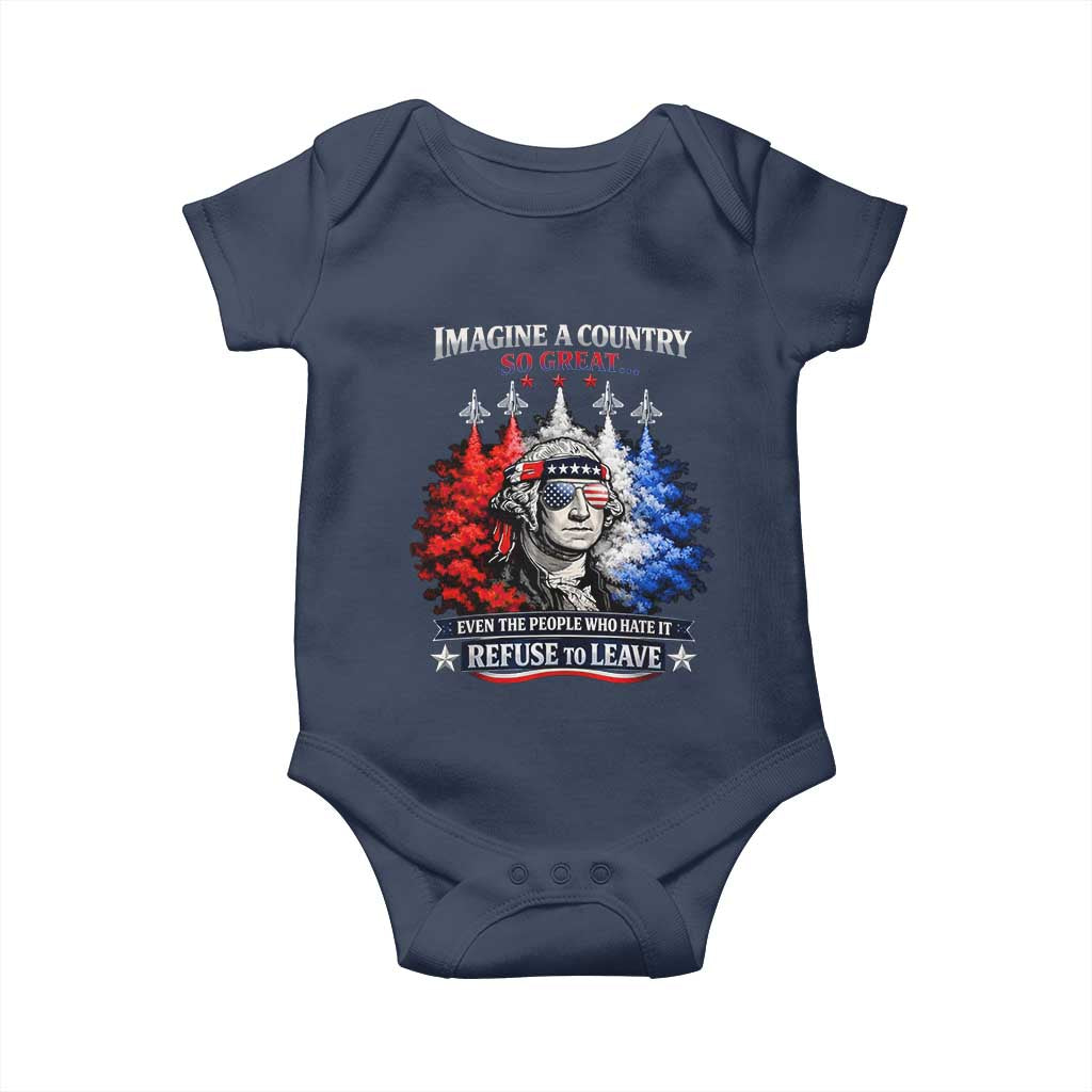 Patriotic George Washington Sunglasses and Fighter Jets Baby Onesie Imagine A Country So Great Pride TS02 Navy Print Your Wear