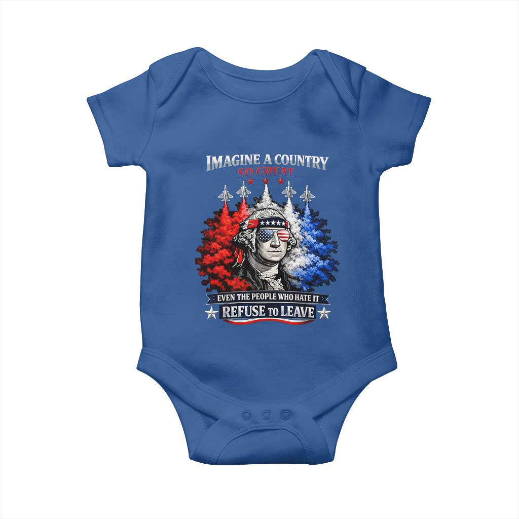 Patriotic George Washington Sunglasses and Fighter Jets Baby Onesie Imagine A Country So Great Pride TS02 Royal Blue Print Your Wear
