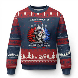 Patriotic George Washington Sunglasses and Fighter Jets Ugly Christmas Sweater Imagine A Country So Great Pride TS02 Navy Red Print Your Wear