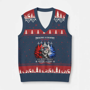 Patriotic George Washington Sunglasses and Fighter Jets V-Neck Knit Sweater Vest Imagine A Country So Great Pride TS02 Navy Red Print Your Wear
